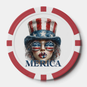 Jetons De Poker Merica Girl, 4 juillet Glam Girl with Stars