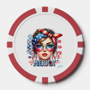 Jetons De Poker MERICA' Girl - Retro Patriotic USA Drapeau Bandana