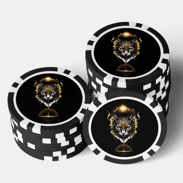 Jetons De Poker Merveilleux chat noir. (Empiler)