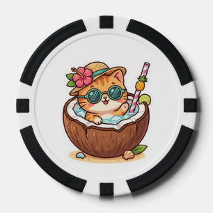 Jetons De Poker Mignon Kawaii Chat Cocotier Lunettes Été BSticker