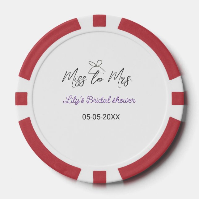 Jetons De Poker Miss à Mme douche de mariée ajouter nom date année (Recto)