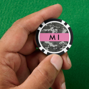 Jetons De Poker Modèle de camouflage gris, Votre nom, Personnalise