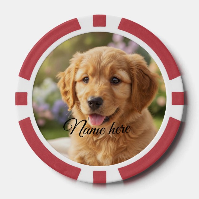 Jetons De Poker Modèle de photo de nom d'animal de compagnie simpl (Recto)