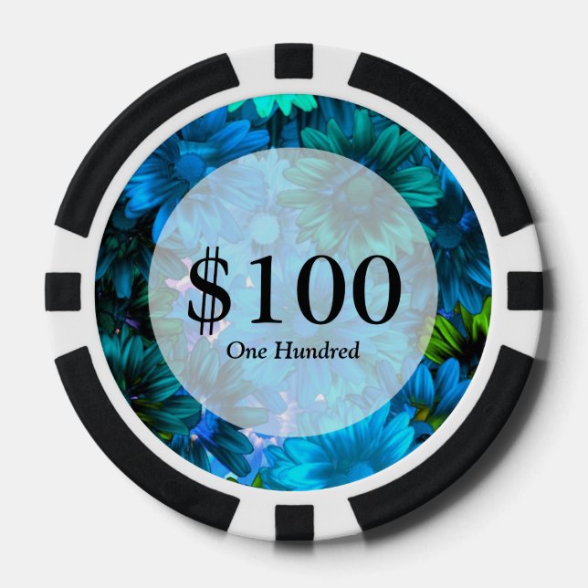 Jetons De Poker Modèle floral moderne bleu clair (Recto)