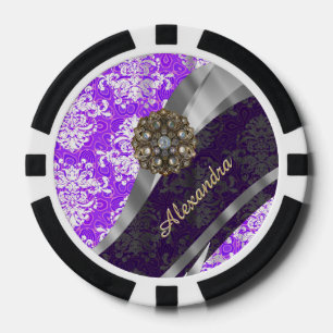 Jetons De Poker Modèle personnalisé violet joli girly damask