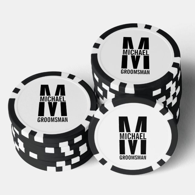Jetons De Poker Modern Personalized Groomsmen Monogram and Name (Empiler)