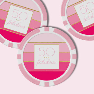 Jetons De Poker Modern Pink & Gold 50 et fabuleux anniversaire