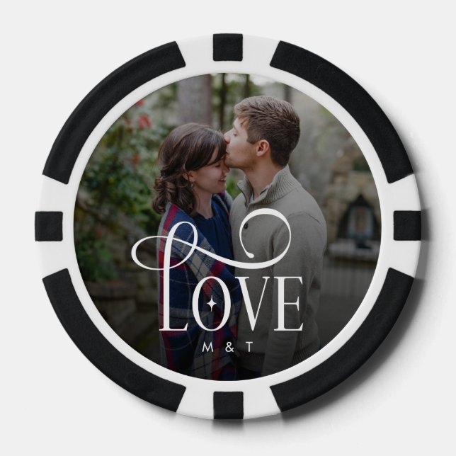 Jetons De Poker Modern Script Love Custom Engaged Couples Photo (Recto)