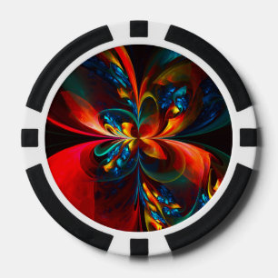 Jetons De Poker Moderne Floral Abstrait Art Orange Bleu Motif #14