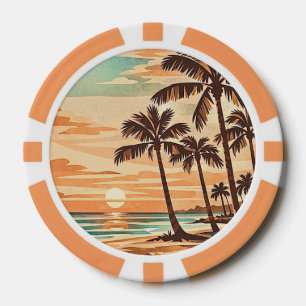 Jetons De Poker moderne milieu de siècle plage Hawaii coucher de s