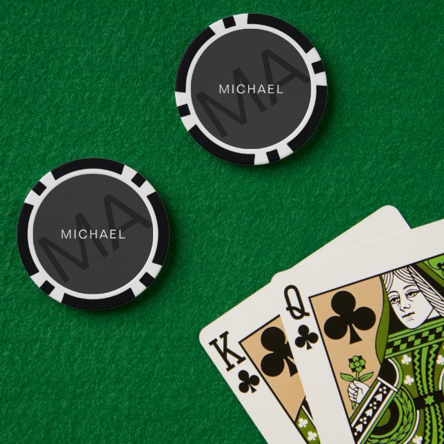 Jetons De Poker Moderne Monogramme Personnalisé Gris (Table de poker (double))