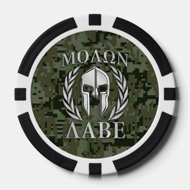 Jetons De Poker Molon Labe Warrior Mask Laurels en Chrome (Recto)