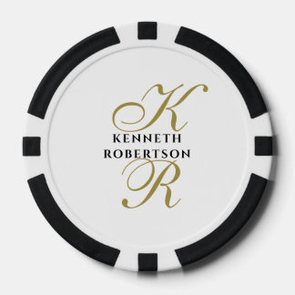Jetons De Poker Monogramme blanc nom noir or initiales script homm