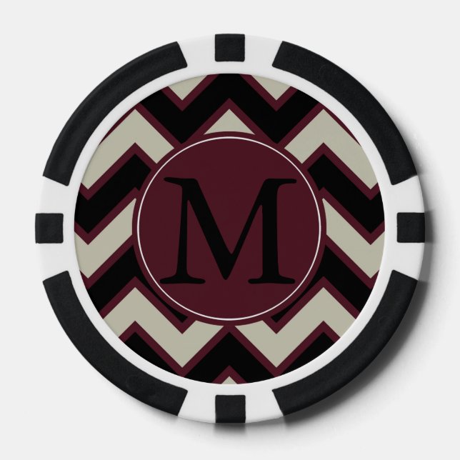 Jetons De Poker Monogramme Chevron Rouge Noir (Recto)