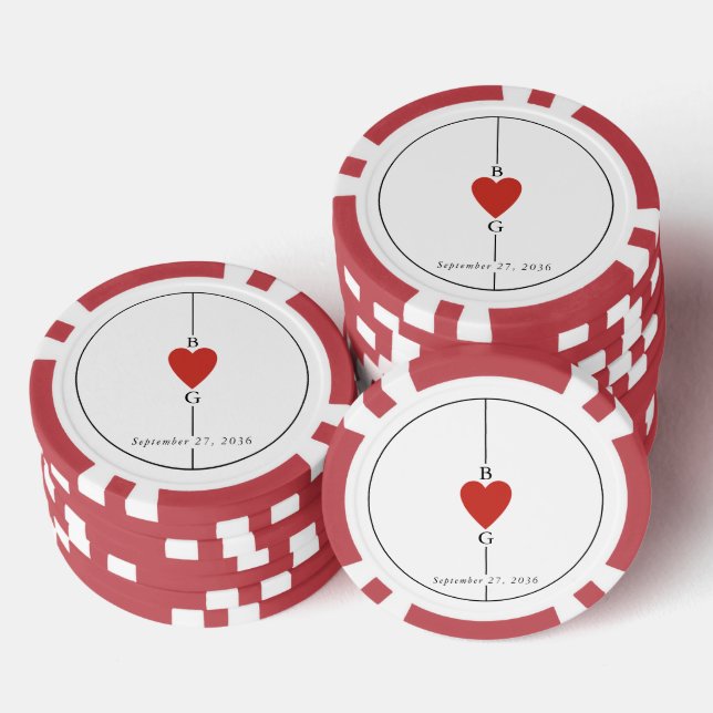 Jetons De Poker Monogramme Coeurs de jeu Mariage de carte (Empiler)