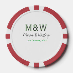 Jetons De Poker Monogramme couple gris vert moderne date romantiqu