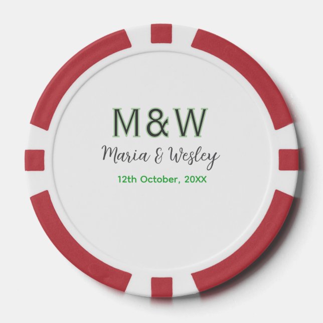 Jetons De Poker Monogramme couple gris vert moderne date romantiqu (Recto)