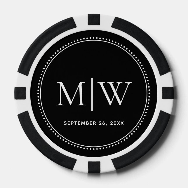 Jetons De Poker Monogramme de couple de date de mariage élégant (Recto)