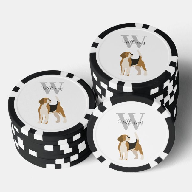 Jetons De Poker Monogramme de nom à l'aquarelle pour chien Beagle (Empiler)