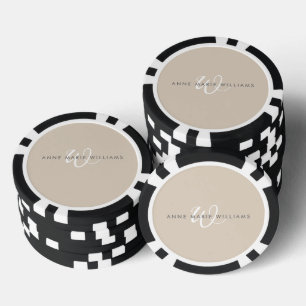 Jetons De Poker Monogramme de script blanc marron moderne 