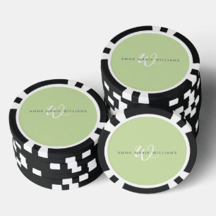 Jetons De Poker Monogramme de script blanc vert clair moderne