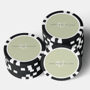Jetons De Poker Monogramme de style moderne vert sauge blanc