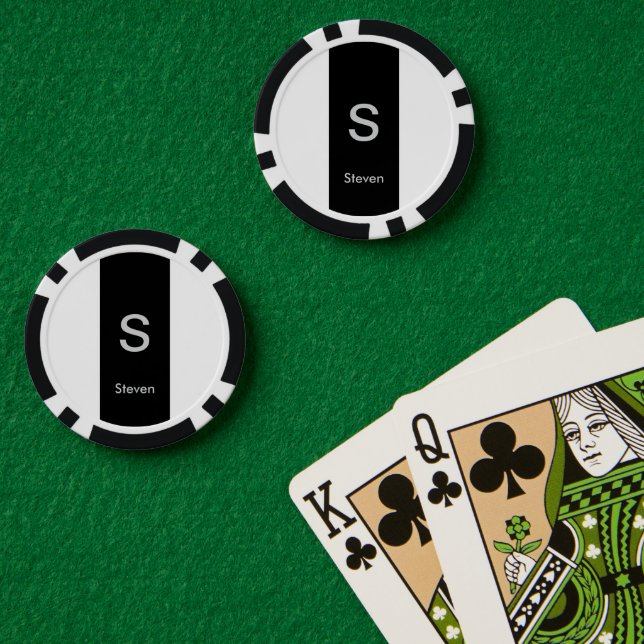 Jetons De Poker Monogramme deux tons moderne noir et blanc (Table de poker (double))