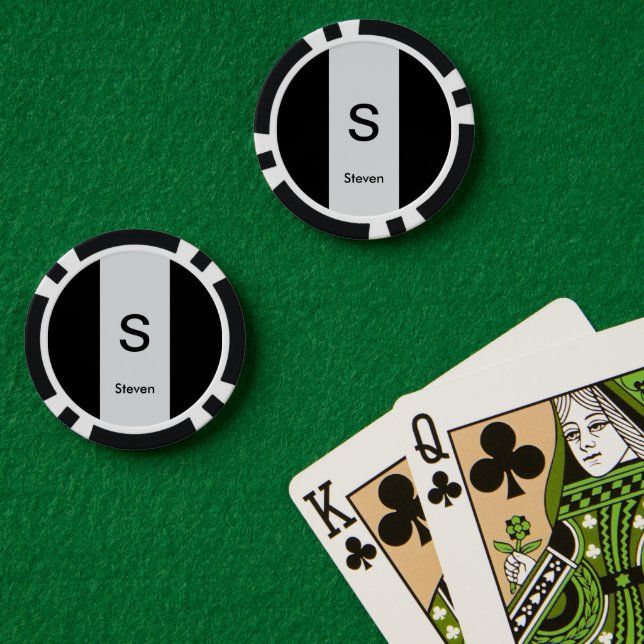 Jetons De Poker Monogramme Deux tons moderne noir et gris clair (Table de poker (double))