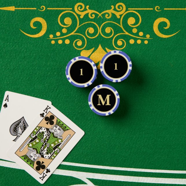 Jetons De Poker Monogramme d'or noir personnalisé 1 Accueil Tourno (Table de poker (pile))
