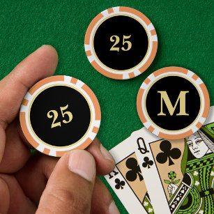 Jetons De Poker Monogramme d'or noir personnalisé 25 Accueil Tourn