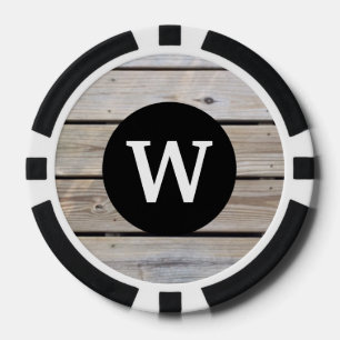 Jetons De Poker Monogramme élégant aspect bois rustique