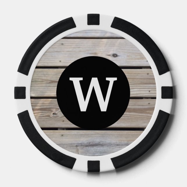 Jetons De Poker Monogramme élégant aspect bois rustique (Recto)