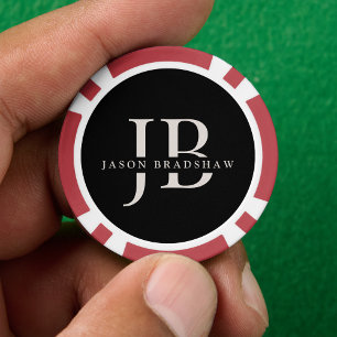Jetons De Poker Monogramme Élégant Classique Noir