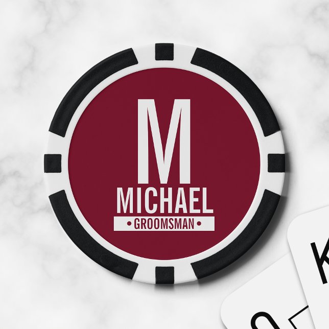 Jetons De Poker Monogramme et nom du Groomsman personnalisé (Créateur téléchargé)