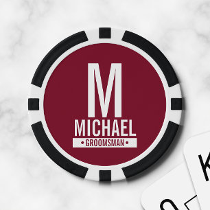 Jetons De Poker Monogramme et nom du Groomsman personnalisé