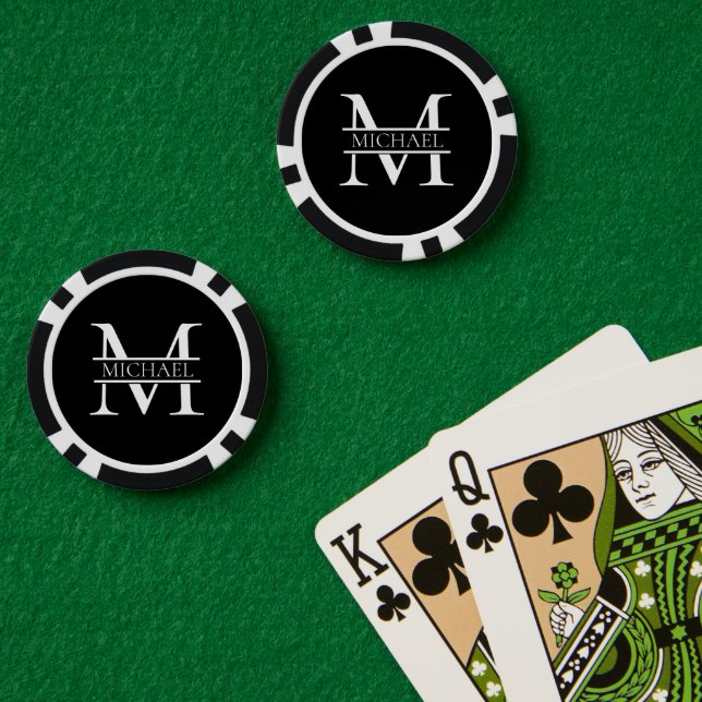 Jetons De Poker Monogramme et nom élégants personnalisés (Table de poker (double))