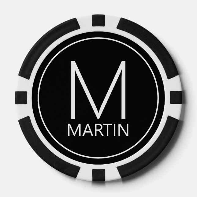 Jetons De Poker Monogramme et nom personnalisés modernes (Recto)