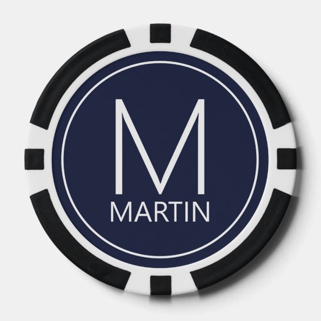 Jetons De Poker Monogramme et nom personnalisés modernes (Recto)