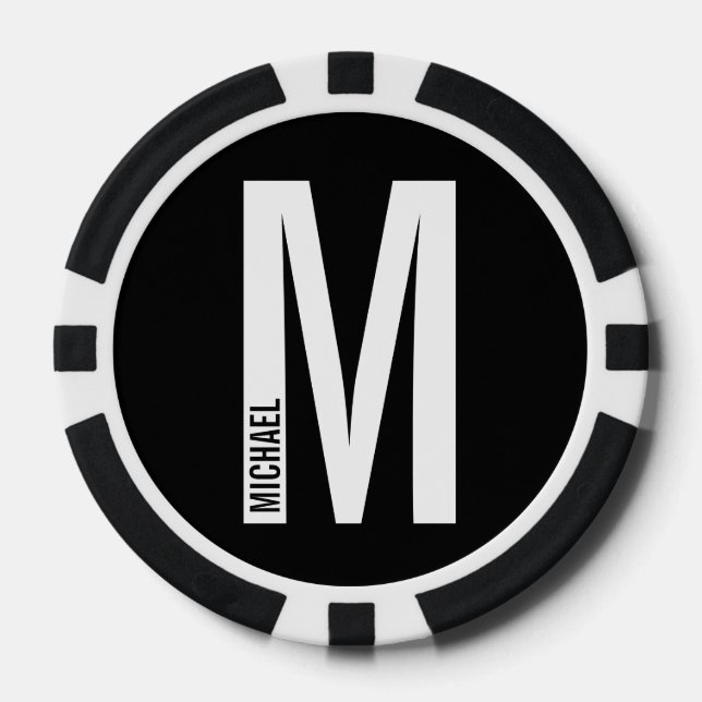 Jetons De Poker Monogramme et nom personnalisés modernes (Recto)