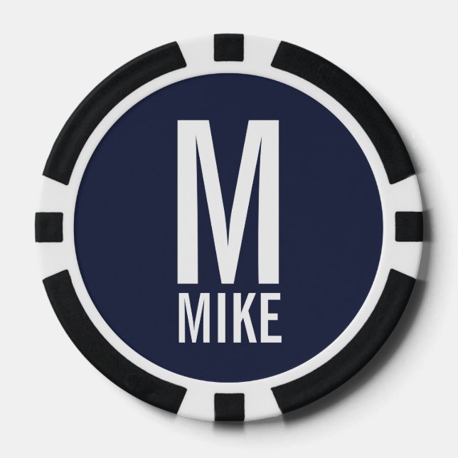 Jetons De Poker Monogramme et nom personnalisés modernes (Recto)