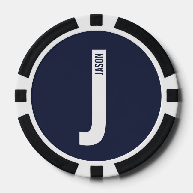 Jetons De Poker Monogramme et nom personnalisés modernes (Recto)