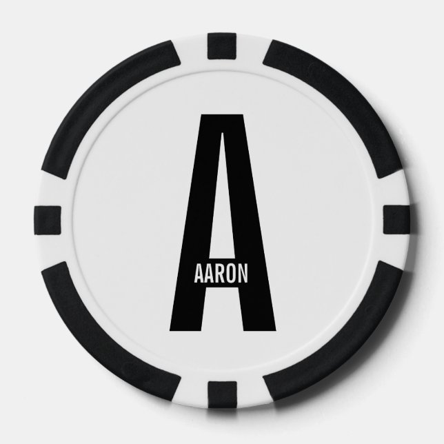 Jetons De Poker Monogramme et nom personnalisés modernes (Recto)