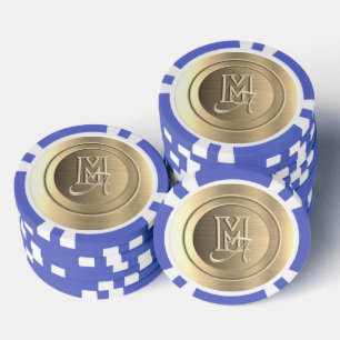 Jetons De Poker Monogramme Gravé en Acier Or Métallisé