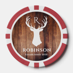Jetons De Poker Monogramme Initiales de Nom Cerf Rustique Simple