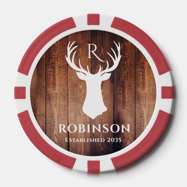 Jetons De Poker Monogramme Initiales de Nom Simple Cerf Rustique d (Recto)