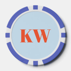 Jetons De Poker Monogramme initiales personnalisées bleu orange mo