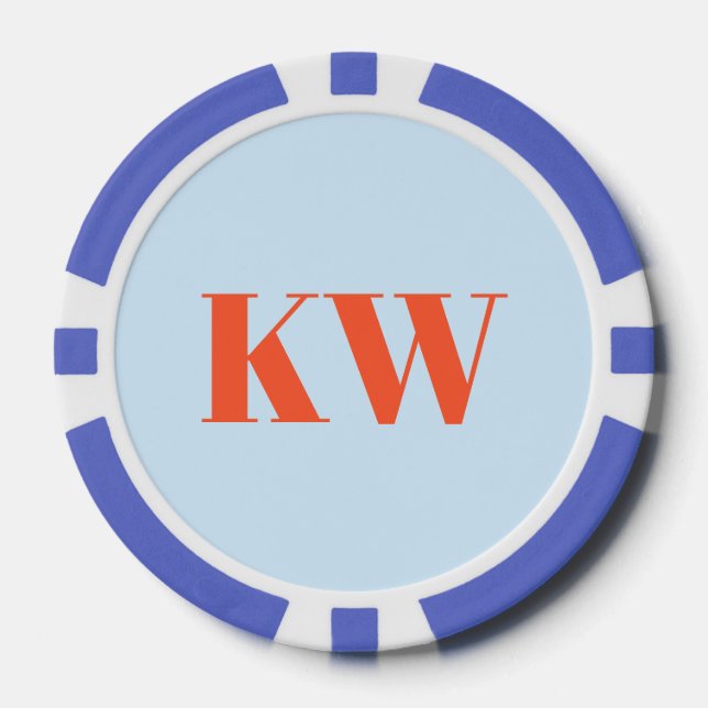 Jetons De Poker Monogramme initiales personnalisées bleu orange mo (Recto)