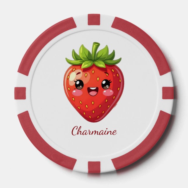 Jetons De Poker Monogramme jolie fraise kawaii (Recto)