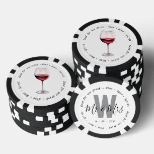 Jetons De Poker Monogramme M. Mme Red Wine Drink Voucher Mariage
