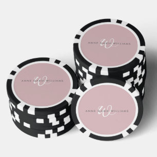 Jetons De Poker Monogramme moderne écriture blanche lilas poussiér